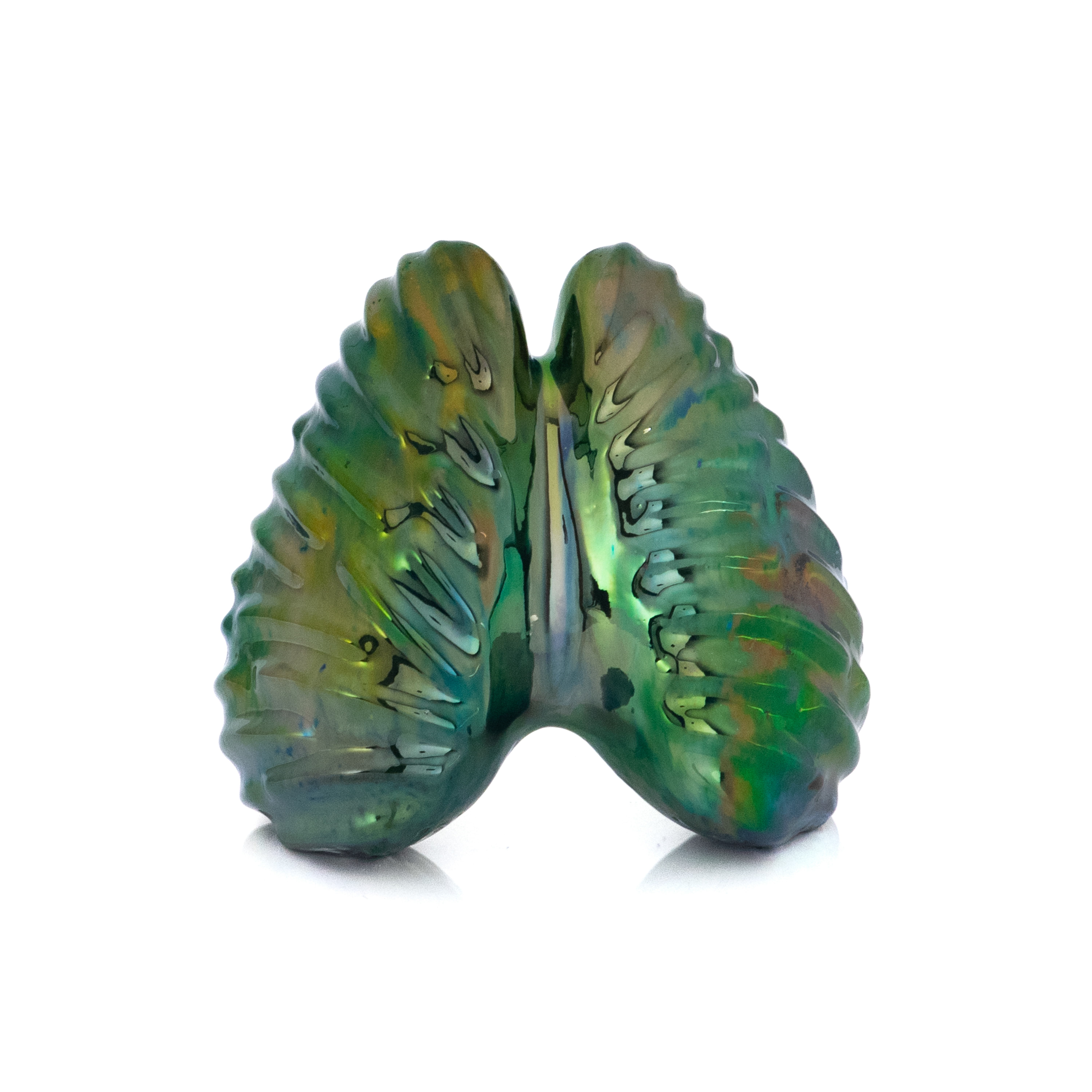 CERAMIC BRUSSELS 2026 ART PRIZE URIEL CASPI ORGANS LUNGS IN GREEN LUSTER 38CM 21CM X 35CM 2024 CREDITS MILES WARBURTON
