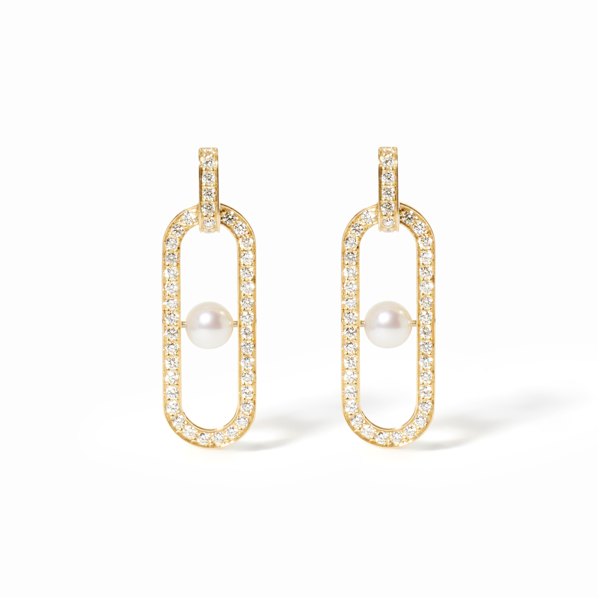 DINH VAN MAILLON PERLE BOUCLES D OREILLES OR JAUNE DIAMANTS ET PERLES D AKOYA