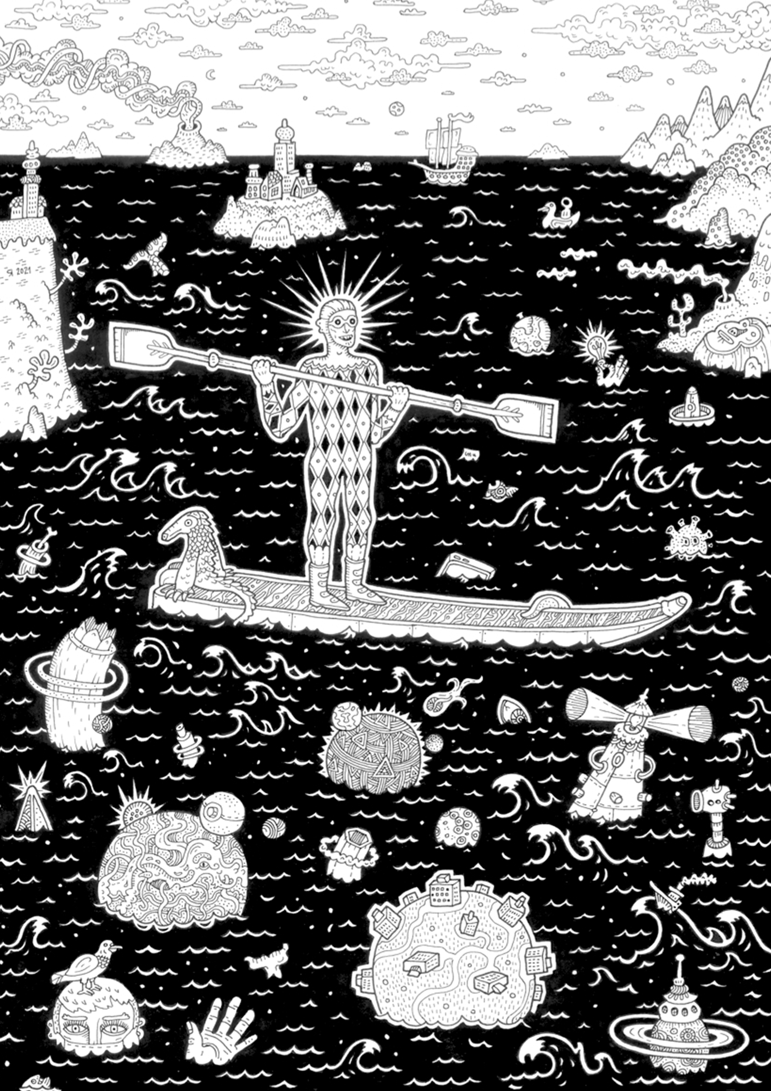 AAF26 HU! REGINALD DE COSTER COVID PADDLE 2021 MARKER ON PAPER 40X29CM 750EUR