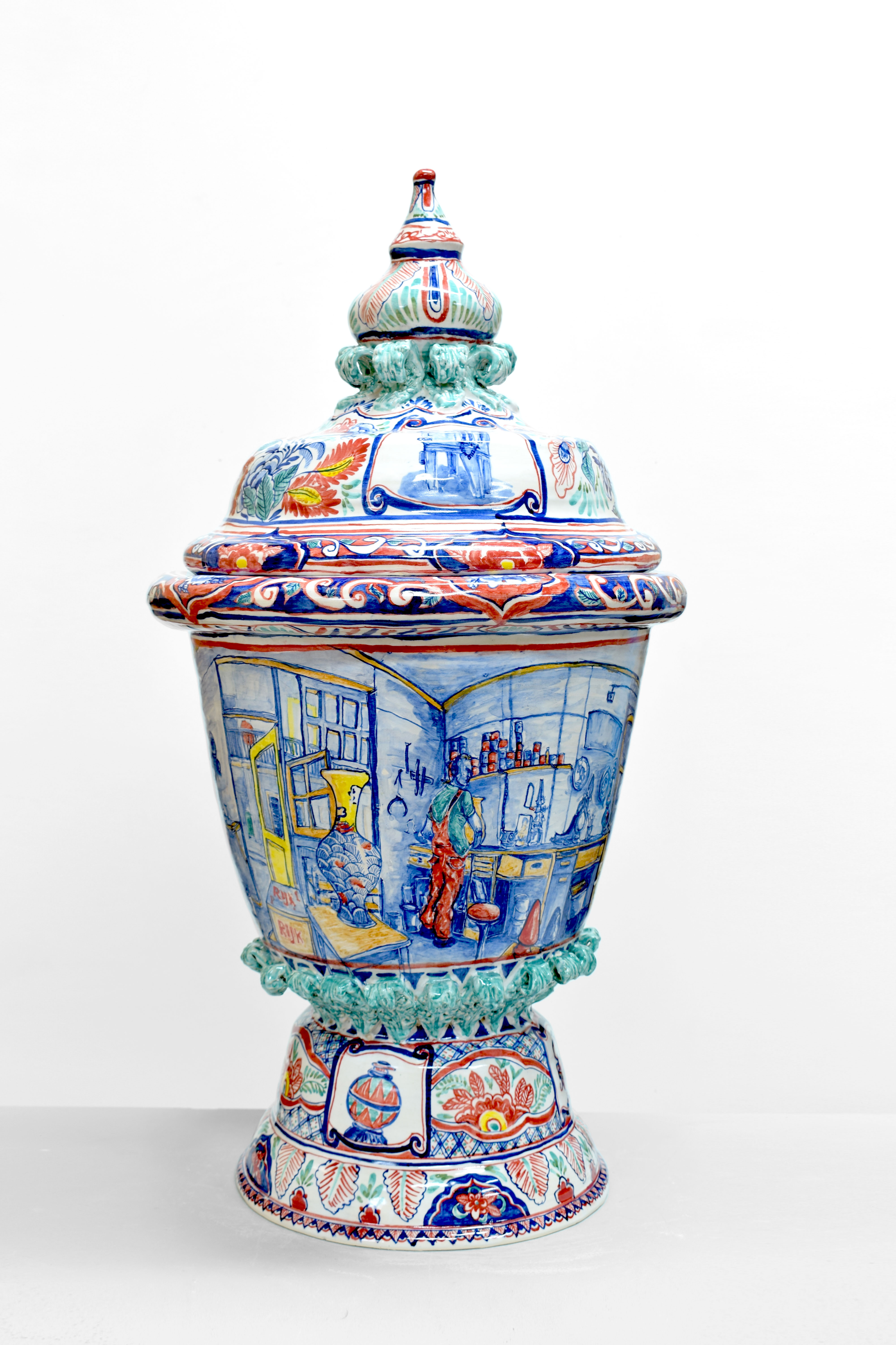 CB26 RADEMAKERS GALLERY CHRIS RIJK ARTIST IN HIS STUDIO TWO PARTS OF GLAZED EARTHENWARE UNIQUE WORK 65CM X 30CM X 30CM