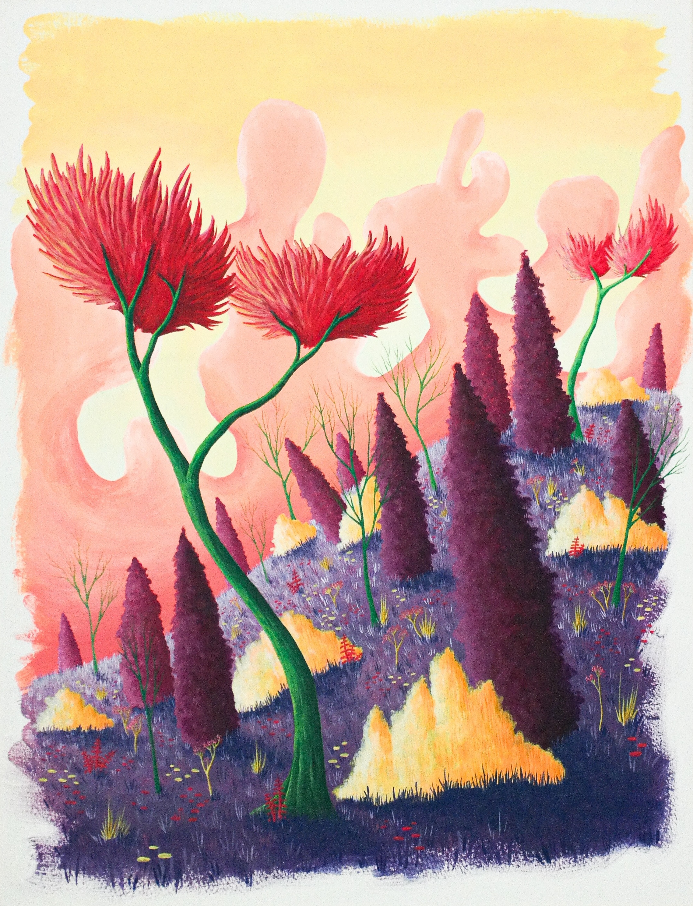 AAF26 THE6AGALLERY DORSAN COUSIN THE FLAMING TREES 2025 ACRYLIC & COLORED PENCIL ON PAPER 50X65CM 1900EUR