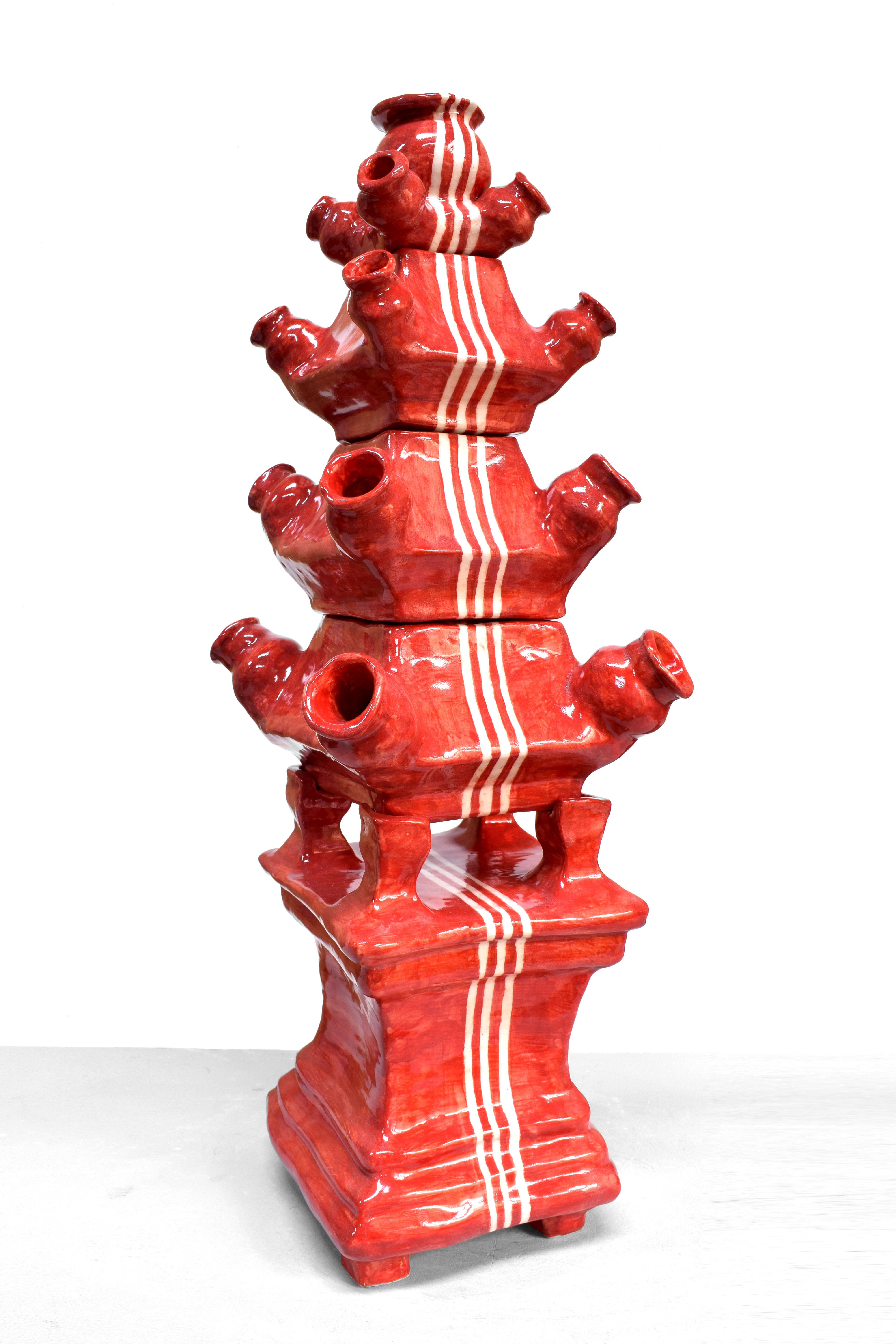 CB26 RADEMAKERS GALLERY CHRIS RIJK FLOWER PYRAMID5 SEGMENTS OF GLAZED EARTHENWARE UNIQUE WORK 53CM X 18CM X 18CM