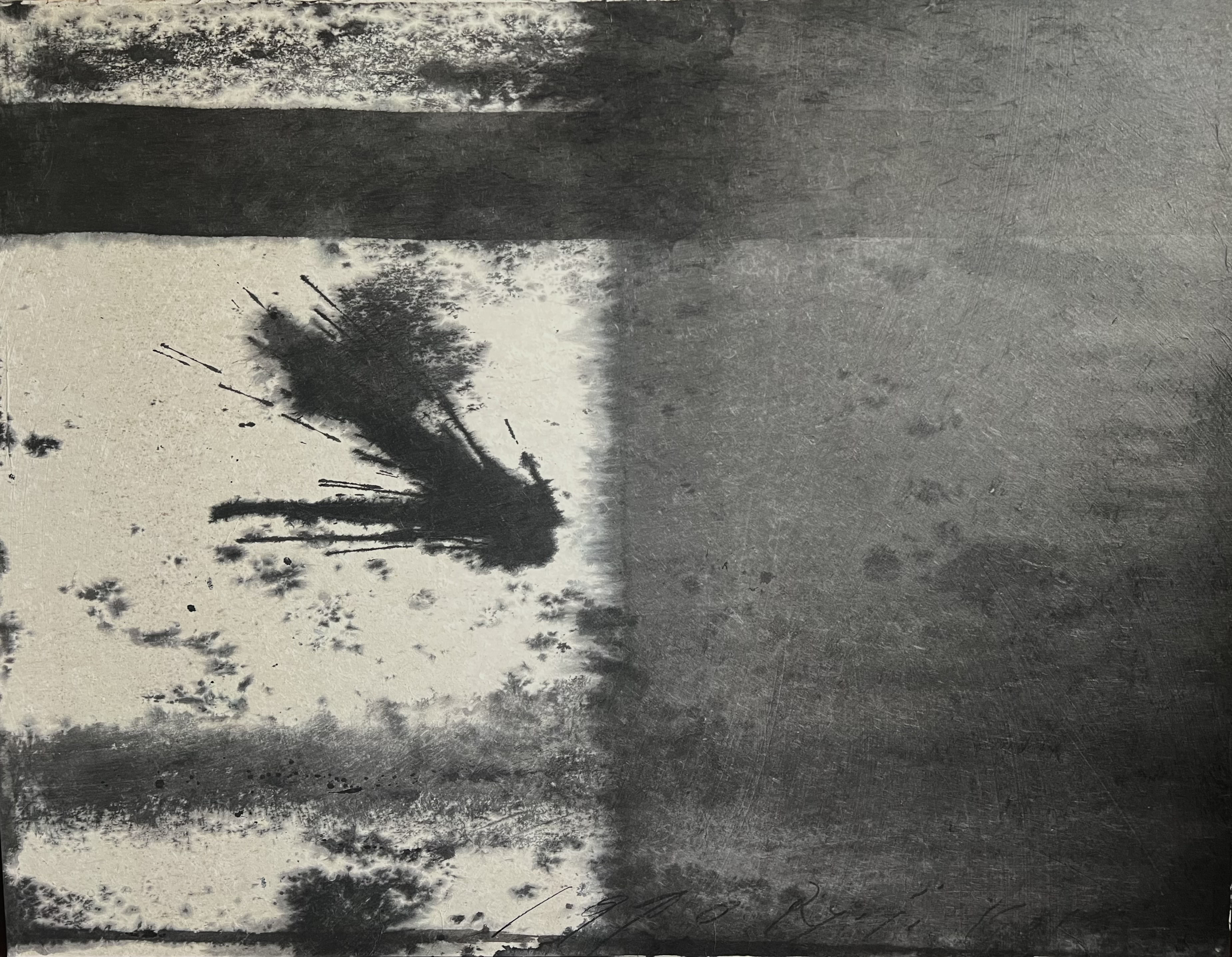 CB26 MBA FINE ARTS KOIE RYOJI TOILE UNTITLED ABSTRACT COMPOSITION IN INK ON CANVAS SIGNED AND DATED IN THE CENTER 1990