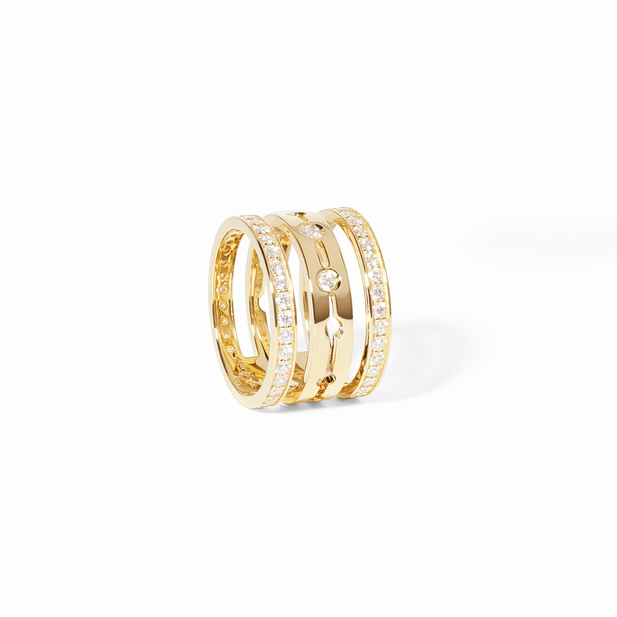 DIN VAN PULSE THREE ROW PAVE RING YELLOW GOLD DIAMONDS 6150EUR