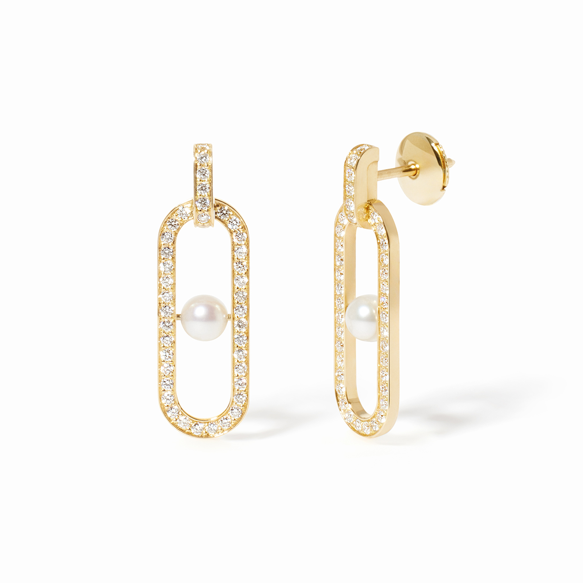 DINH VAN MAILLON PERLE BOUCLES D OREILLES OR JAUNE DIAMANTS ET PERLES D AKOYA (2)