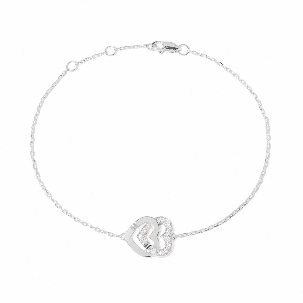 SMALL DOUBLE COEURS CHAIN BRACELET WHITE GOLD AND DIAMONDS 1 490 EURO