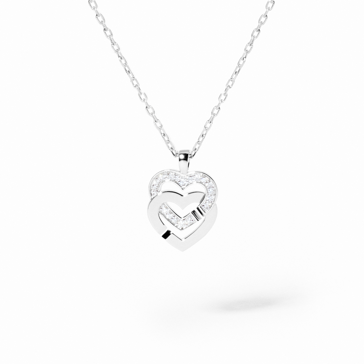 SMALL DOUBLE COEURS CHAIN PENDANT NECKLACE WHITE GOLD AND DIAMONDS 1 810 EURO