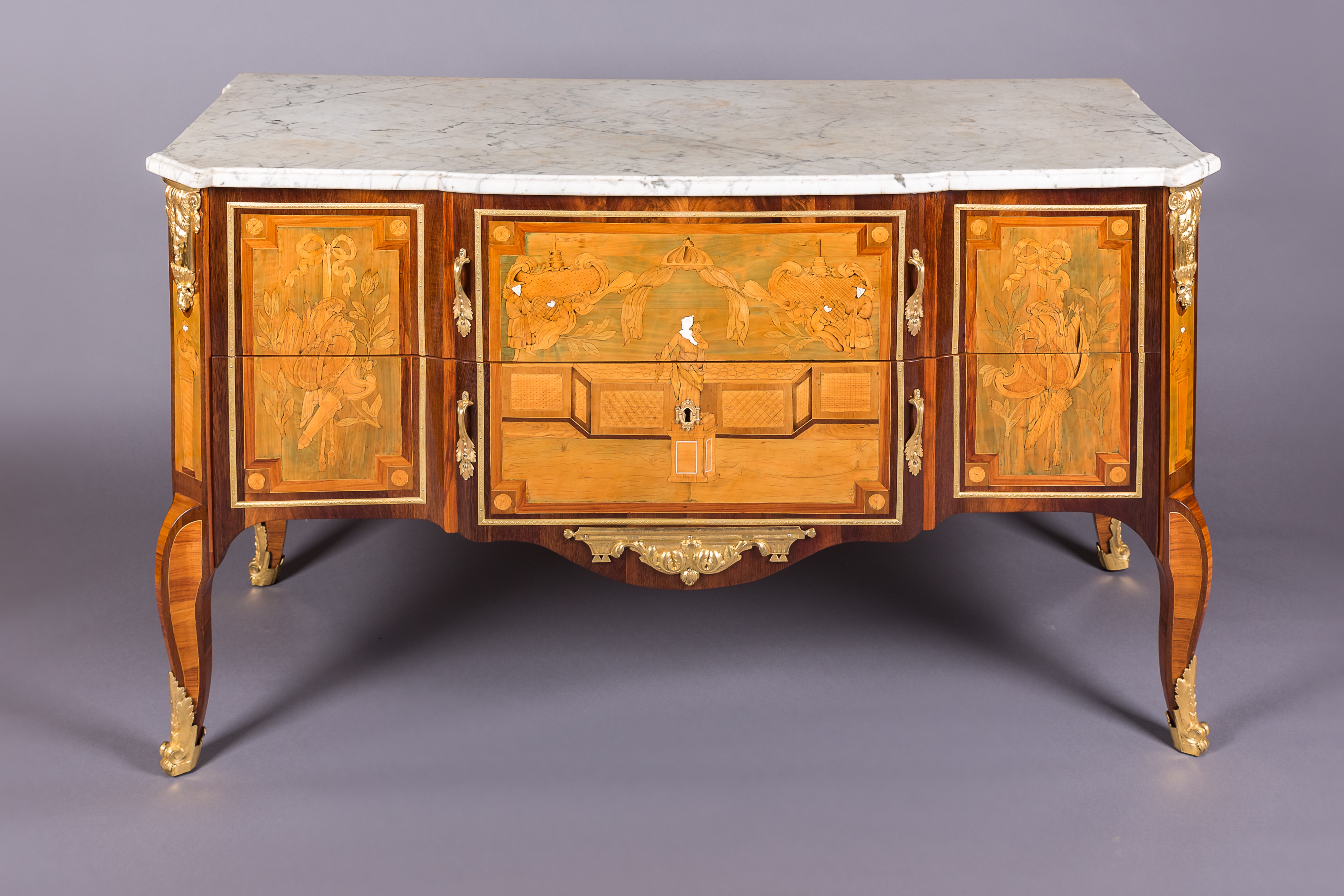 COSTERMANS COMMODE MARQUETERIE BOIS FRUITIER ET IVOIRE  LOUIS  XV  SCHLICHTIG