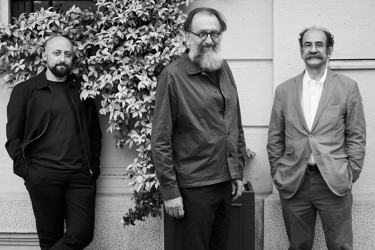 official portrait of the studio with Davide Angeli, Deputy Director, Michele De Lucchi, Founder, Angelo Micheli, Director credits Pasquale Abbattista