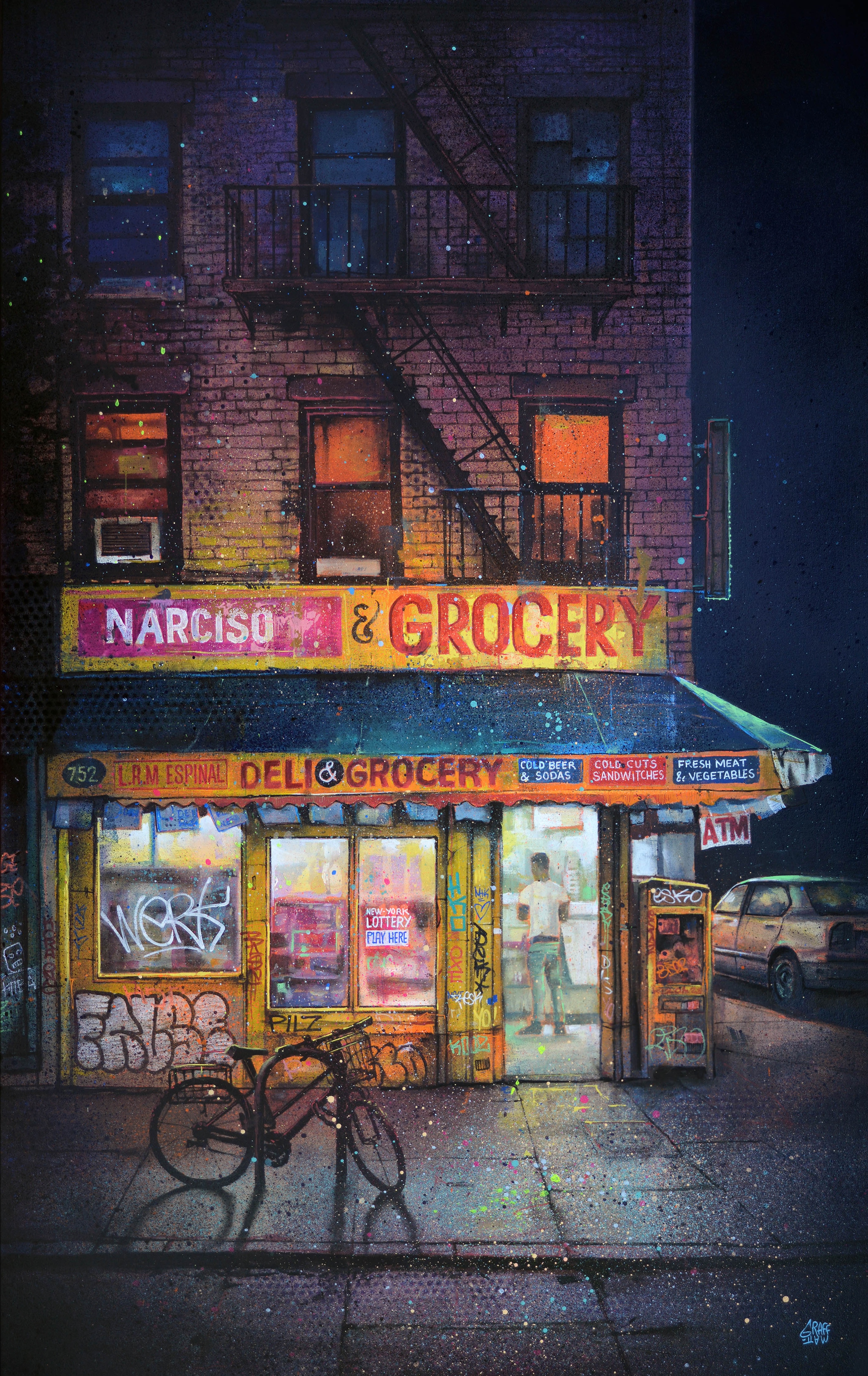 AAF26 URBANEEZ GRAFFMATT EVENING SHOPPING 2025 ARTWORK ON CANVAS ACRYLIC SPRAY PAINT 116X73CM 3800EUR